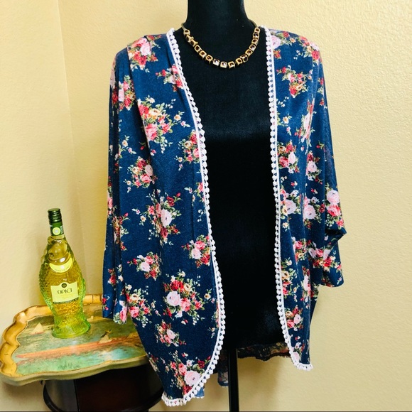 Mauve Floral Open Front Cardigan - Picture 5 of 6